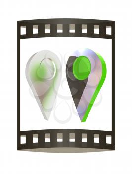 Realistic 3d pointer of map. 3d illustration. The film strip.