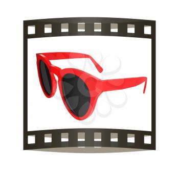 Cool red sunglasses. 3d illustration. The film strip.