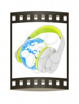 Abstract symbol music and earth. 3d illustration. The film strip.