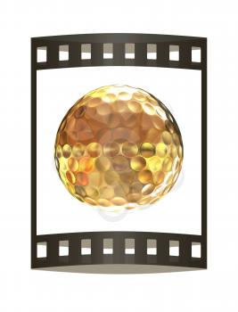 3d rendering of a golfball in gold. The film strip.