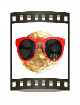 Golf Ball With Sunglasses. 3d illustration. The film strip.