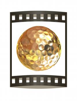 3d rendering of a golfball in gold. The film strip.