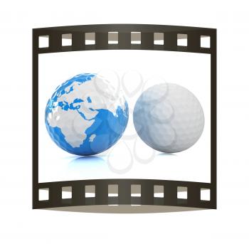 Conceptual 3d illustration. Golf ball world globe. The film strip.