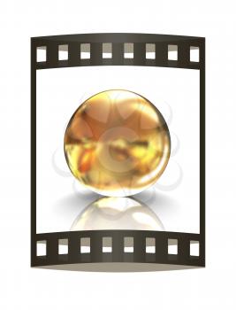 Gold Ball. 3d rendering. The film strip.