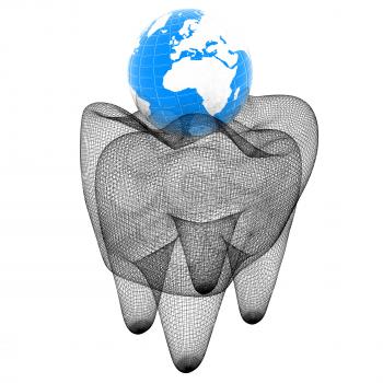 Tooth and Earth. Mesh model. 3d illustration