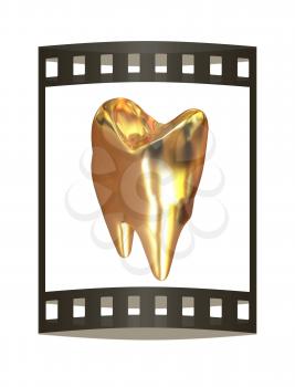 Gold tooth. 3d illustration. Film strip.