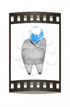 Tooth and Earth. 3d illustration. Film strip.