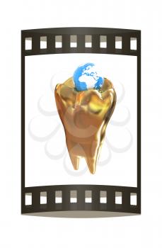 Tooth and Earth. 3d illustration. Film strip.