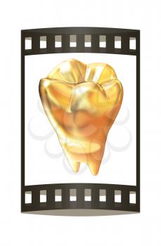 Gold tooth. 3d illustration. Film strip.