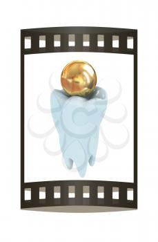 Tooth and sphere. 3d illustration. Film strip.