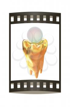 Tooth and sphere. 3d illustration. Film strip.