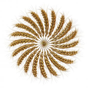 3D illustration of a golden wreath made of wheat spikelets. Design element. 3d render