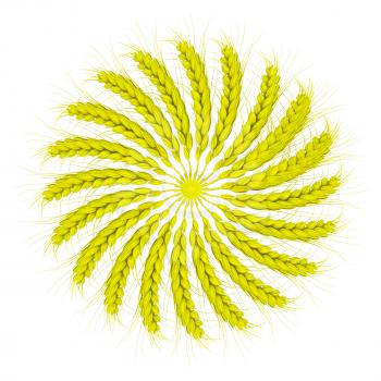 3D illustration of a yellow wreath made of wheat spikelets. Design element. 3d render
