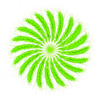 3D illustration of a green wreath made of wheat spikelets. Design element. 3d render