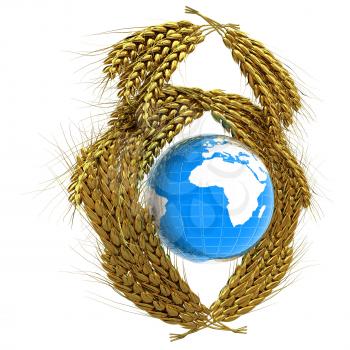Wheat ears logo design with Earth. 3d render