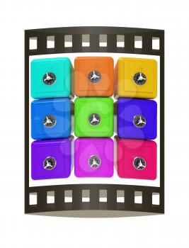 Many colorful safes. 3d render. Film strip.