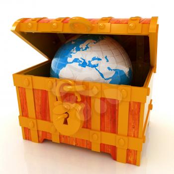 Earth in a chest. 3d illustration