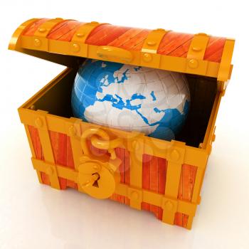Earth in a chest. 3d illustration