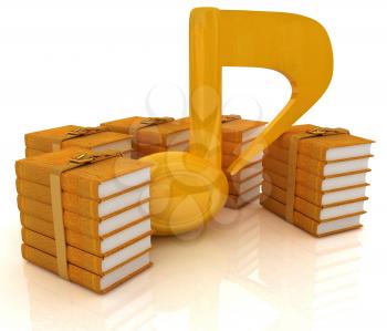 Music note and books. 3d render