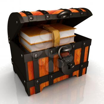 Leather Books in a Chest. 3d render