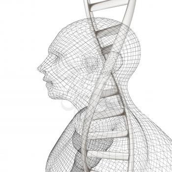 3D medical background with DNA strands and human. 3d render