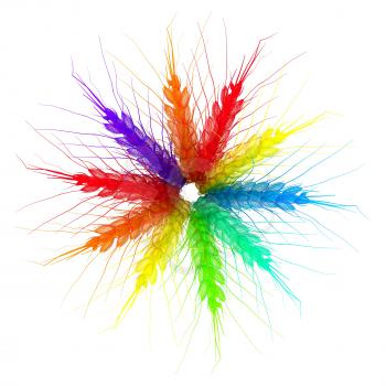 Colorful spikelets design. Top view. 3d render