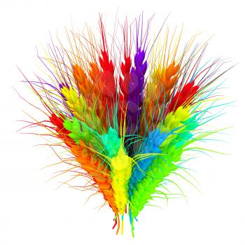 Colorful spikelets design. 3d render