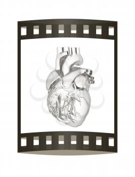 Metall heart. 3d render. Film strip.