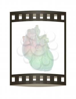Abstract illustration of anatomical human heart. 3d render. Film strip.