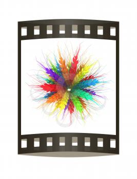 Colorful spikelets design. Top view. 3d render. Film strip.
