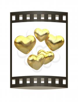 Golden Heart. Wedding concept. 3d render. Film strip.