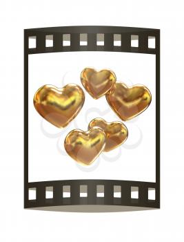 Golden Heart. Wedding concept. 3d render. Film strip.
