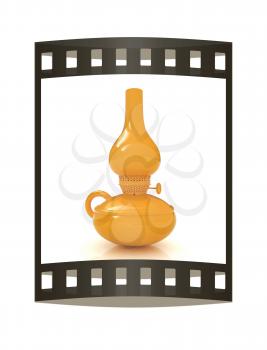 Retro yellow kerosene lamp icon. 3d render. Film strip.
