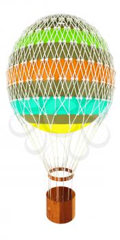 Hot  Colored Air Balloon and  basket. 3d render