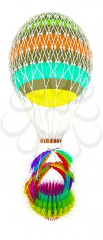 Hot Colored Air Balloon with a basket of multicolored wheat. 3d render