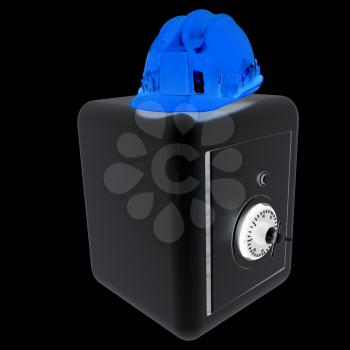 Safe and hard hat. Technology icon. 3d render. On a black background.