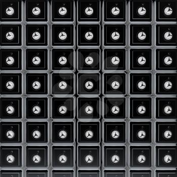 Many safes. 3d render. On a black background.
