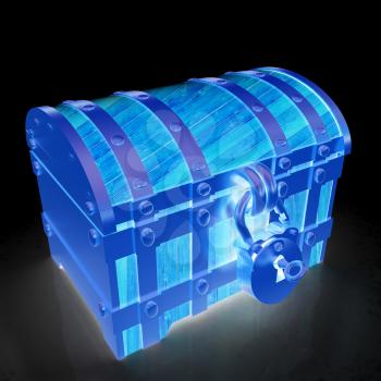 Gold chest. 3d render. On a black background.