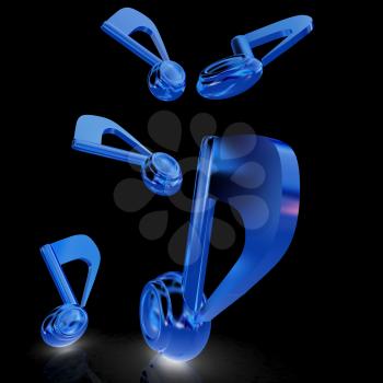 Gold music notes. 3d render. On a black background.