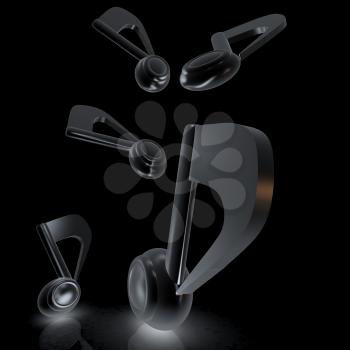 White metallic music notes. 3d render. On a black background.