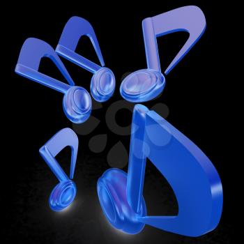 Music note. 3d render. On a black background.