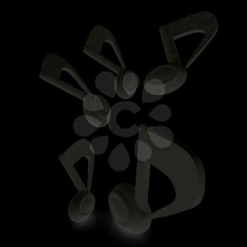 White music notes. 3d render. On a black background.
