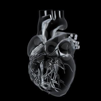 Metall heart. 3d render. On a black background.