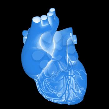 Yellow human heart. 3d illustration. On a black background.
