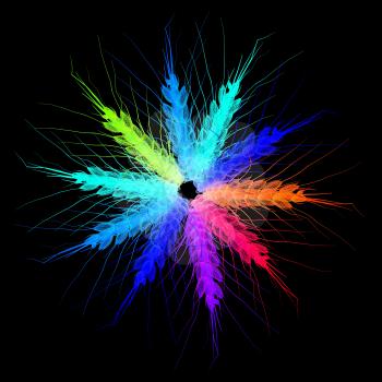 Colorful spikelets design. Top view. 3d render. On a black background.