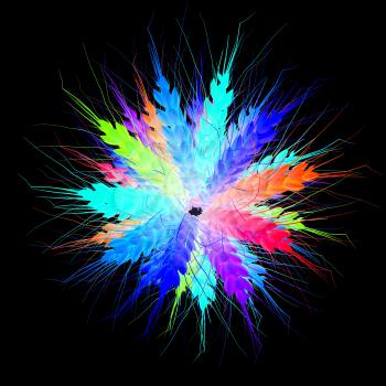 Colorful spikelets design. Top view. 3d render. On a black background.