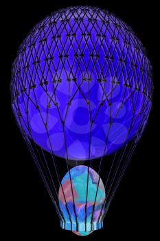 Hot Air Balloon with Easter egg. 3d render. On a black background.