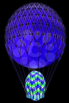 Hot Air Balloon with Easter egg. 3d render. On a black background.