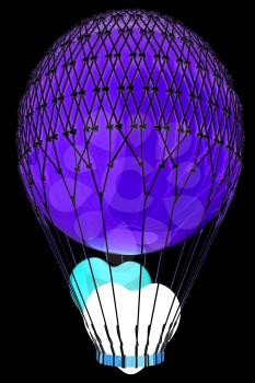 Hot Air Balloon with heart.  Global wedding concept. 3d render. On a black background.