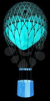 Hot Air Balloon of heart. Wedding concept. 3d render. On a black background.